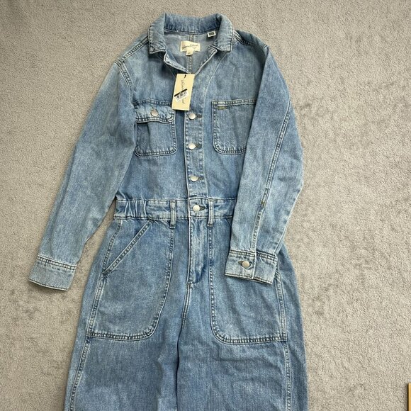 NEW Women's 2 Long Sleeve Utility Baggy Denim Jumpsuit - Universal Thread J905 - Picture 5 of 9